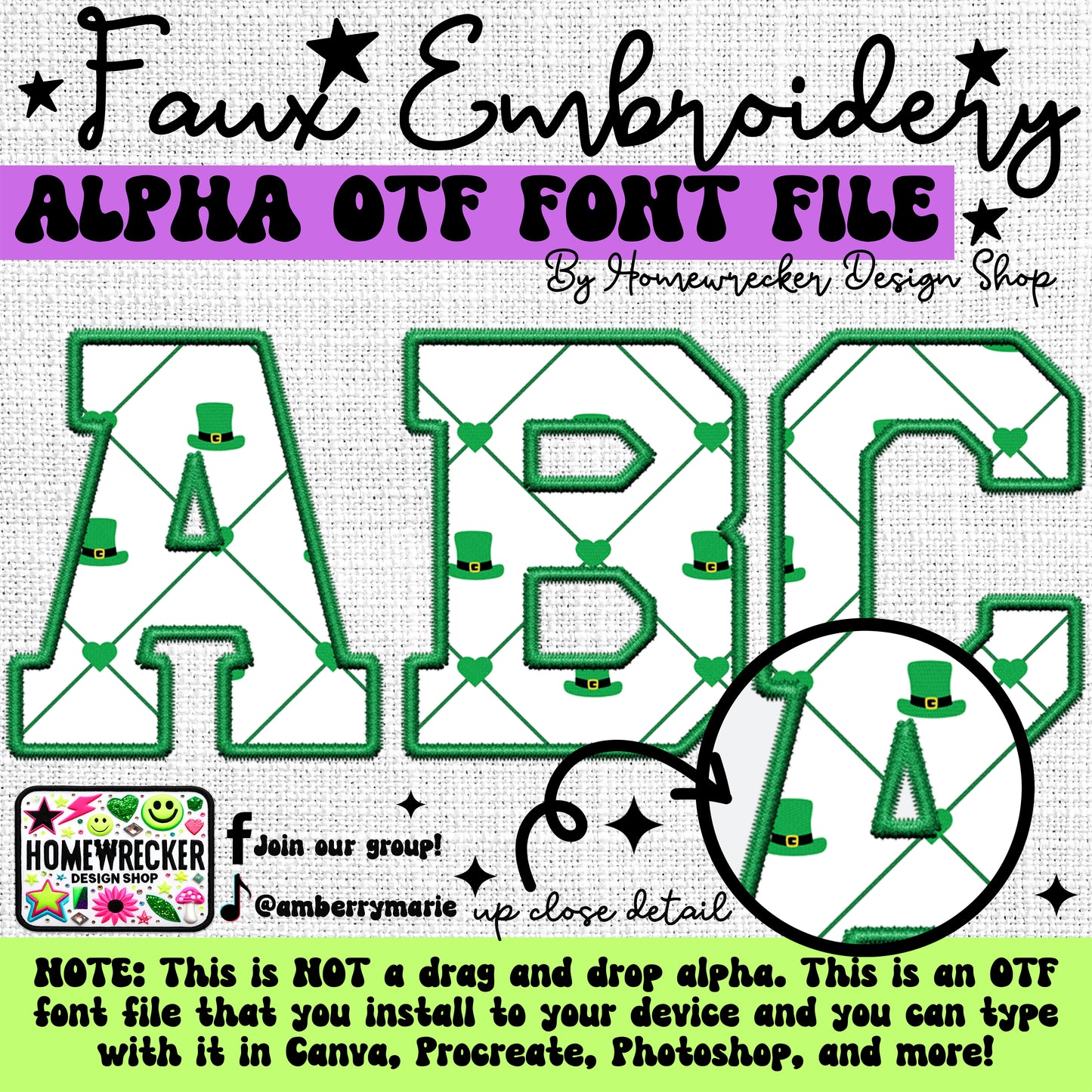 St. Patrick's Day Faux Embroidery 5pc OTF FONT Bundle