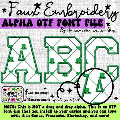 St. Patrick's Day Faux Embroidery 5pc OTF FONT Bundle