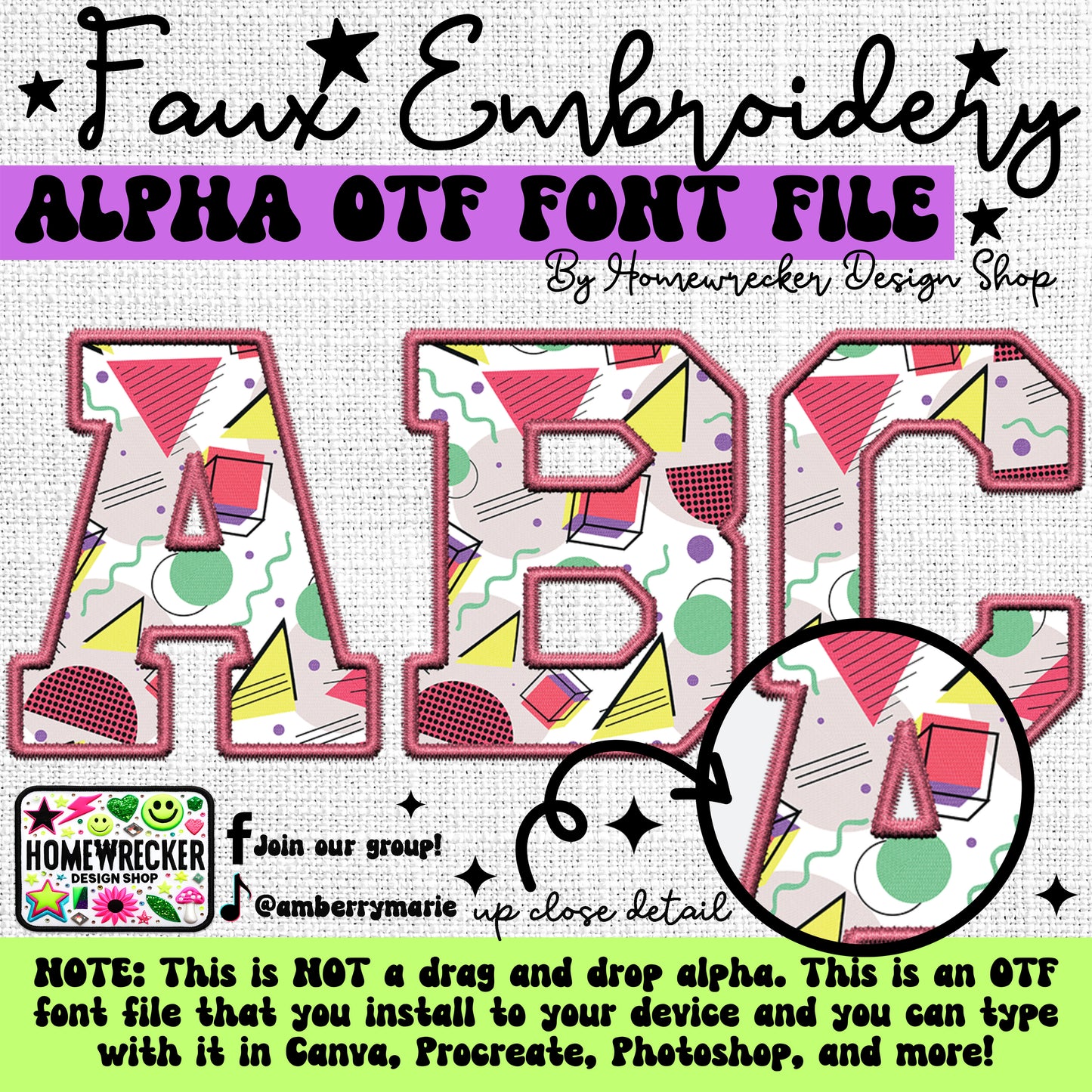 Retro 90s Faux Embroidery 5pc OTF FONT Bundle