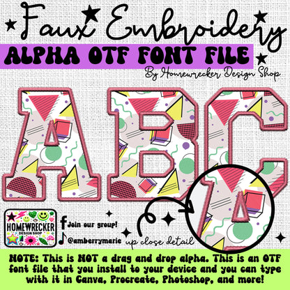 Retro 90s Faux Embroidery 5pc OTF FONT Bundle