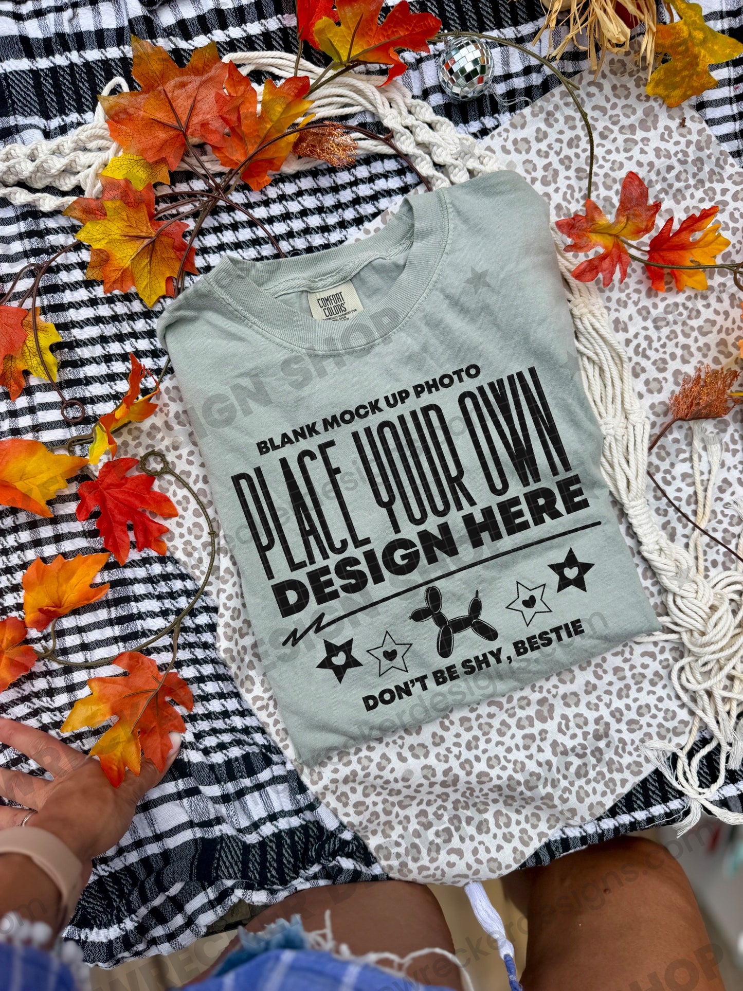 Blank Comfort Colors 1717 t-shirt in Bay, fall styling, folded mockup photo from Homewrecker Design Shop