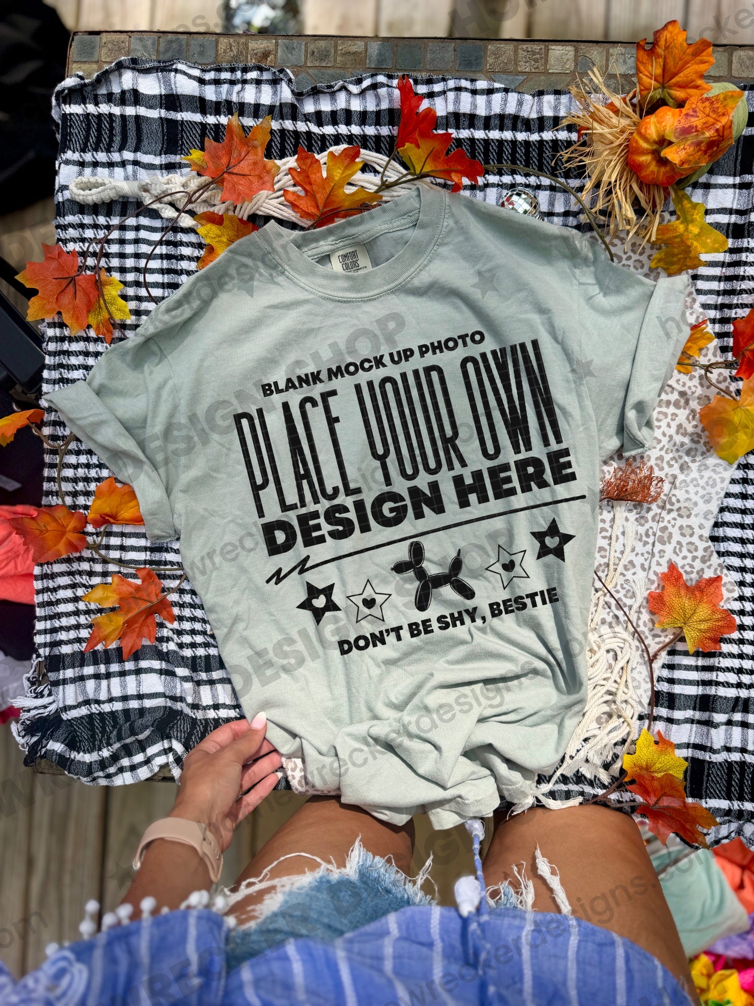 Blank Comfort Colors 1717 t-shirt in Bay, fall styling, front view mockup photo from Homewrecker Design Shop