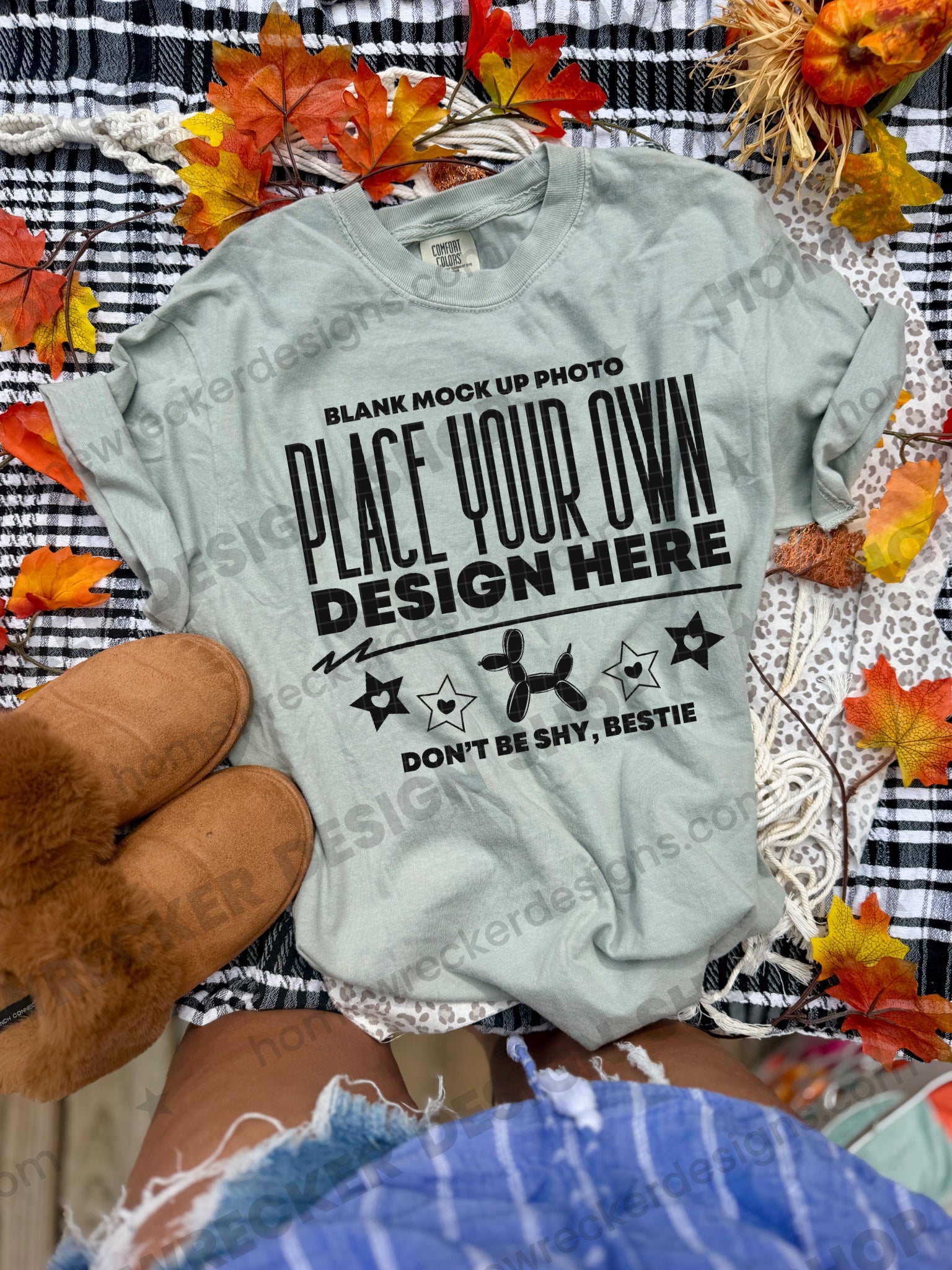 Blank Comfort Colors 1717 t-shirt in Bay, fall styling, front view 2 mockup photo from Homewrecker Design Shop