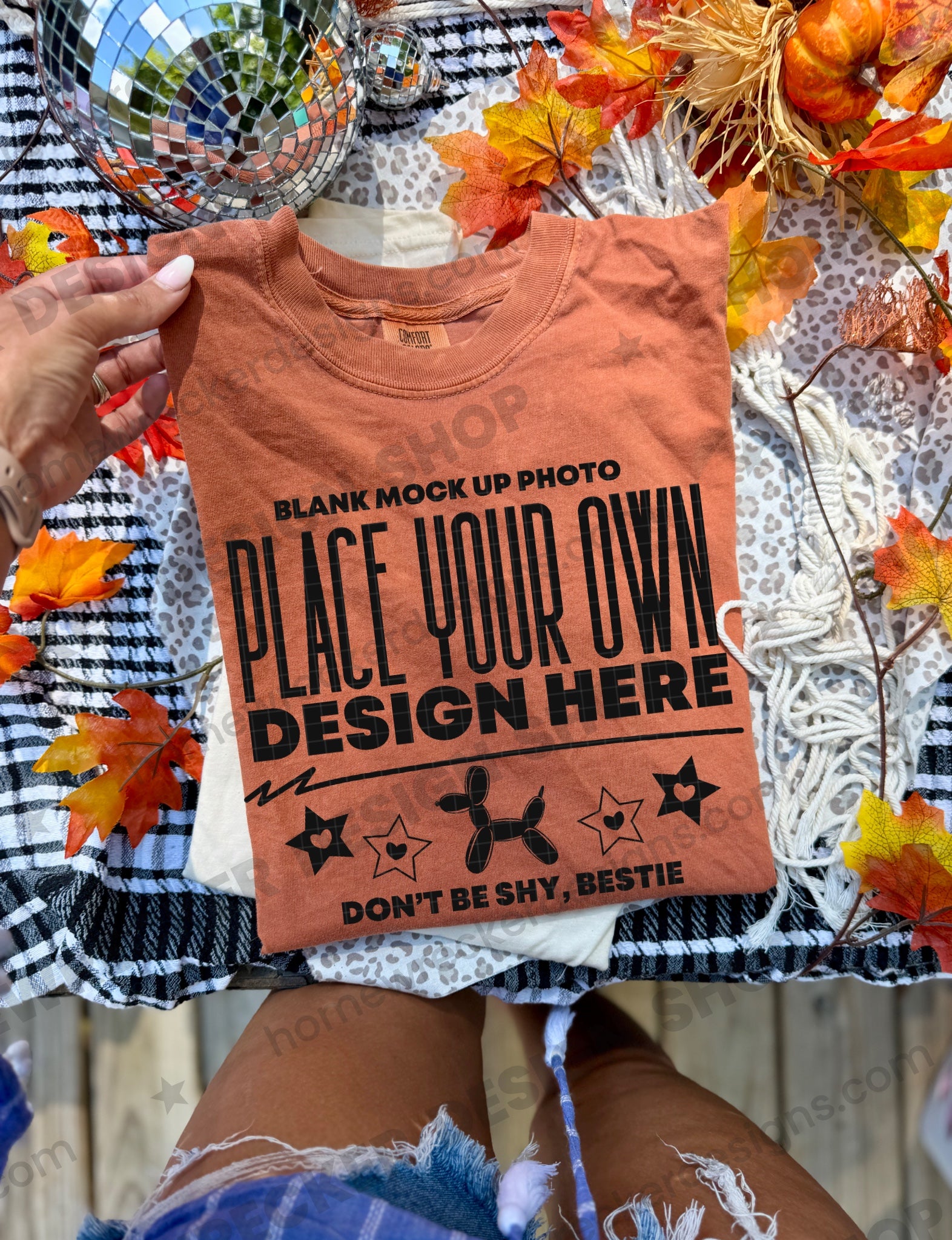 Blank Comfort Colors 1717 t-shirt in Yam, fall styling, folded 2 mockup photo from Homewrecker Design Shop