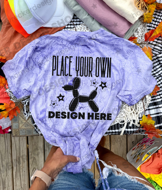 Blank Comfort Colors Colorblast t-shirt in Amethyst, fall styling, tied back mockup photo from Homewrecker Design Shop