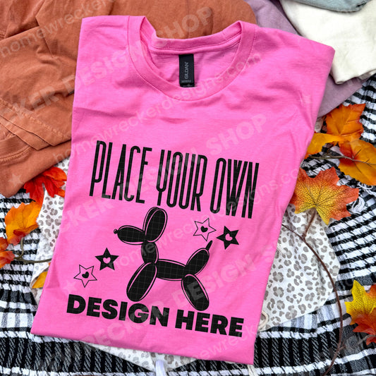 Blank Gildan 64000 Softstyle t-shirt in Azalea, fall styling, folded mockup photo from Homewrecker Design Shop