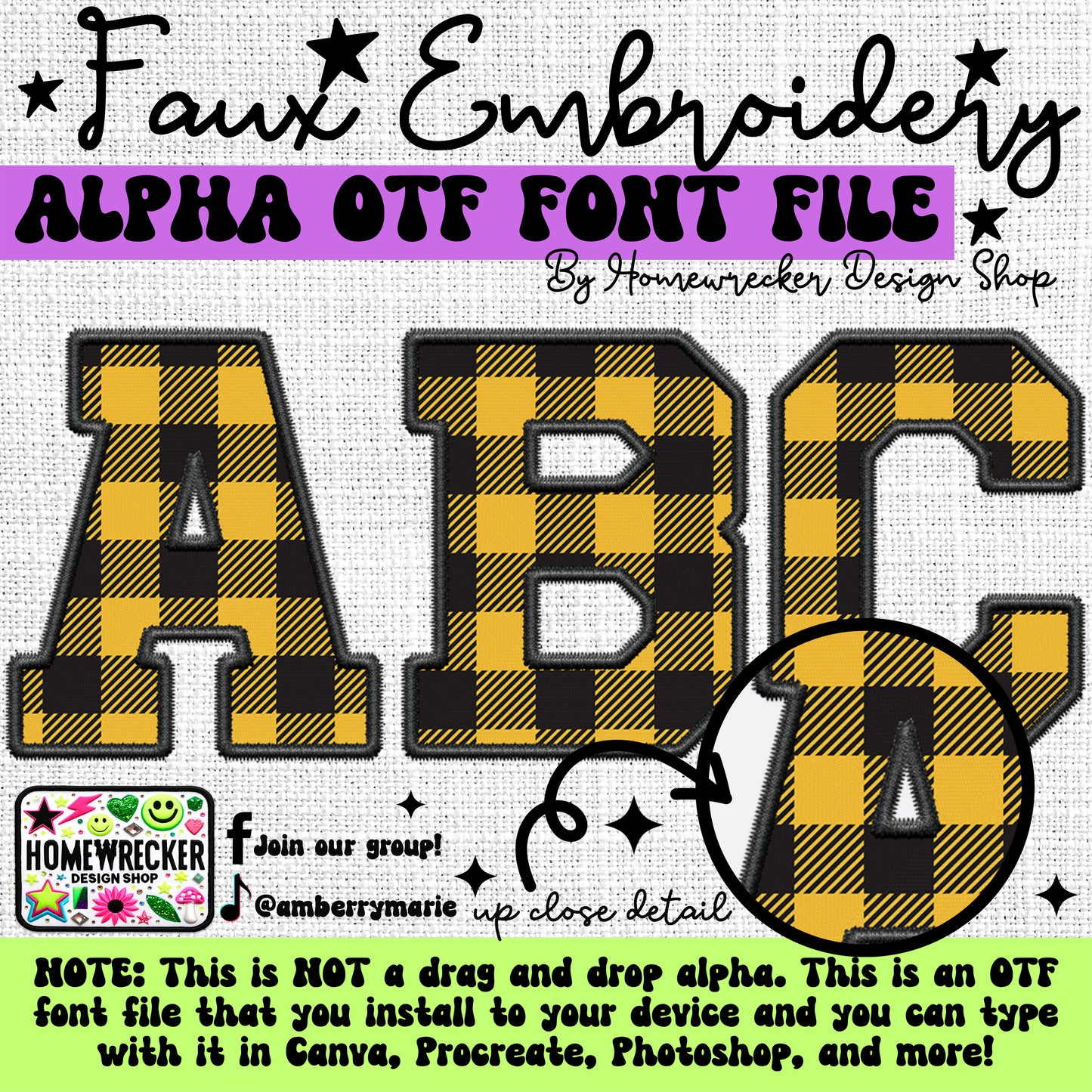 Buffalo Plaid Faux Embroidery 5pc OTF FONT Bundle