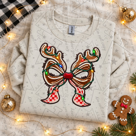 Watermarked preview: Gingerbread Reindeer Bow Faux emb
