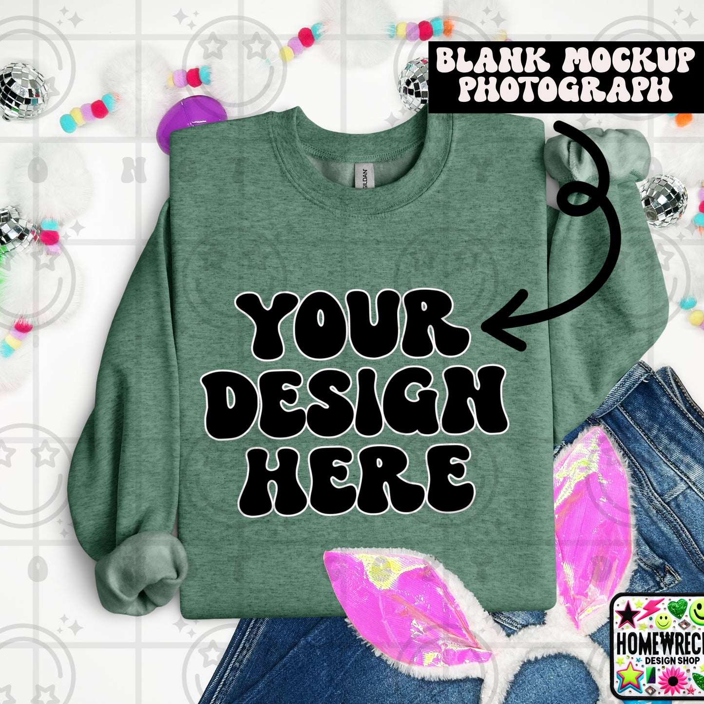 G18000 GILDAN | FOLDED BUNNY EARS BUNNY TAILS MOCK UPS | SINGLES