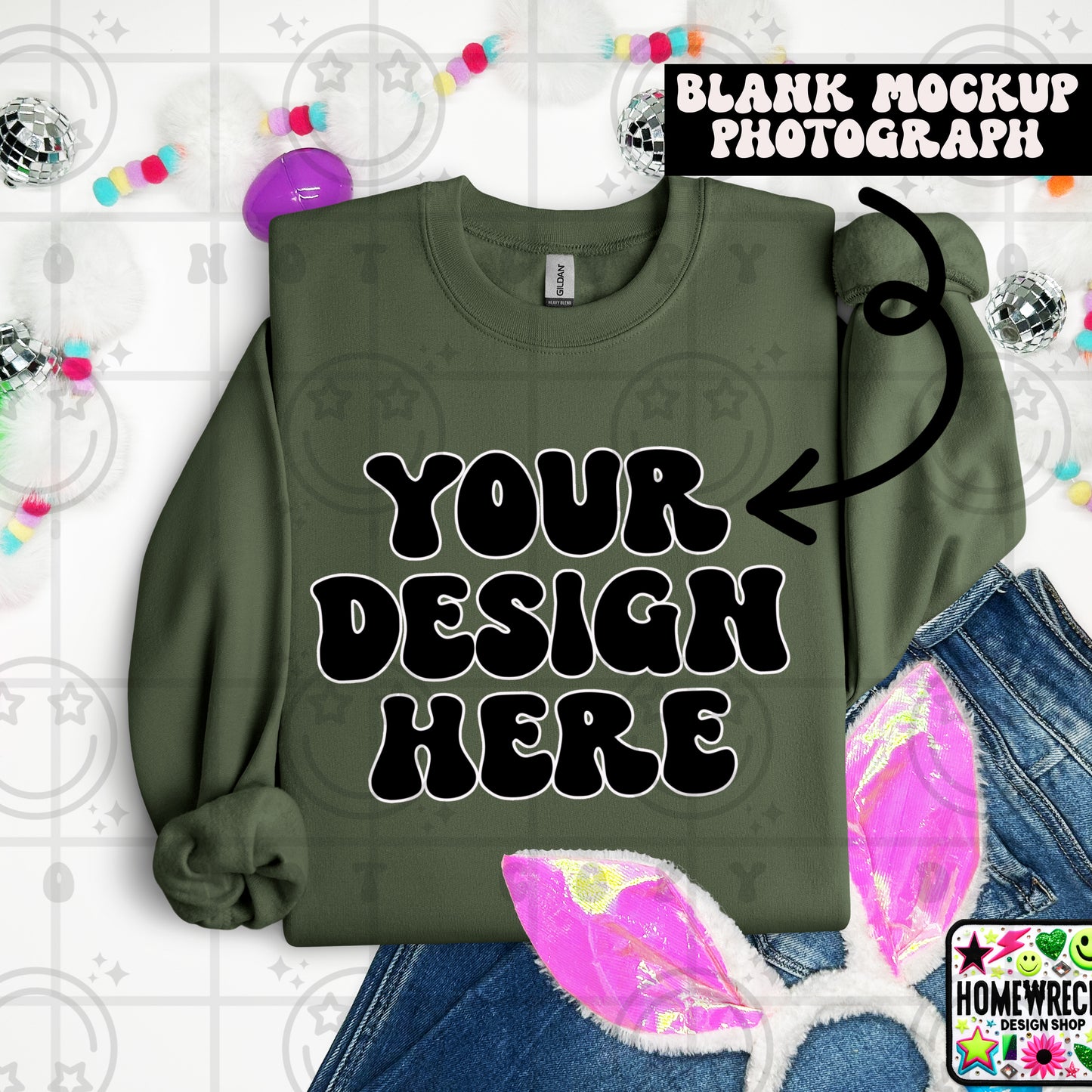 G18000 GILDAN | FOLDED BUNNY EARS BUNNY TAILS MOCK UPS | SINGLES