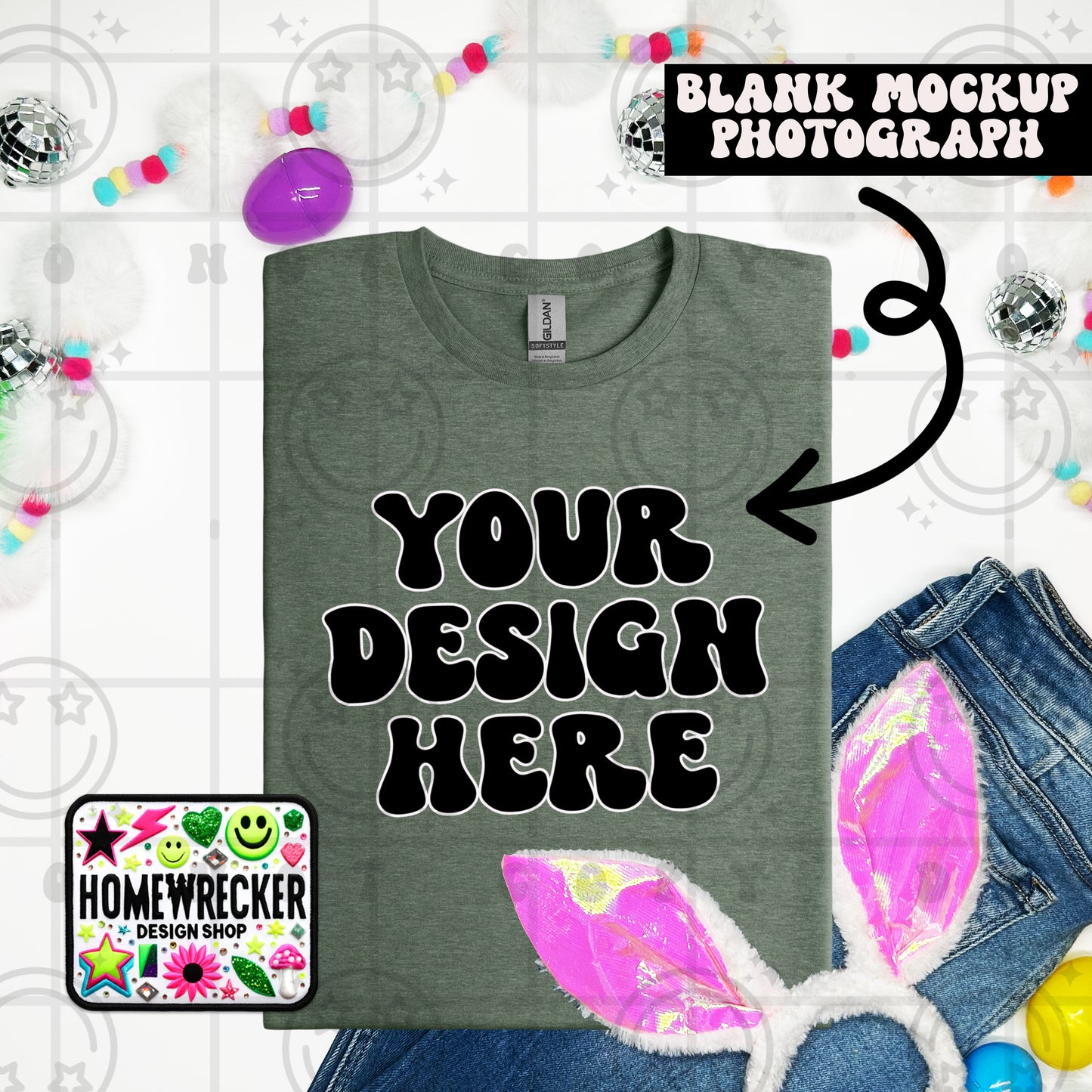 G64000 GILDAN | FOLDED BUNNY EARS BUNNY TAILS MOCK UPS | SINGLES