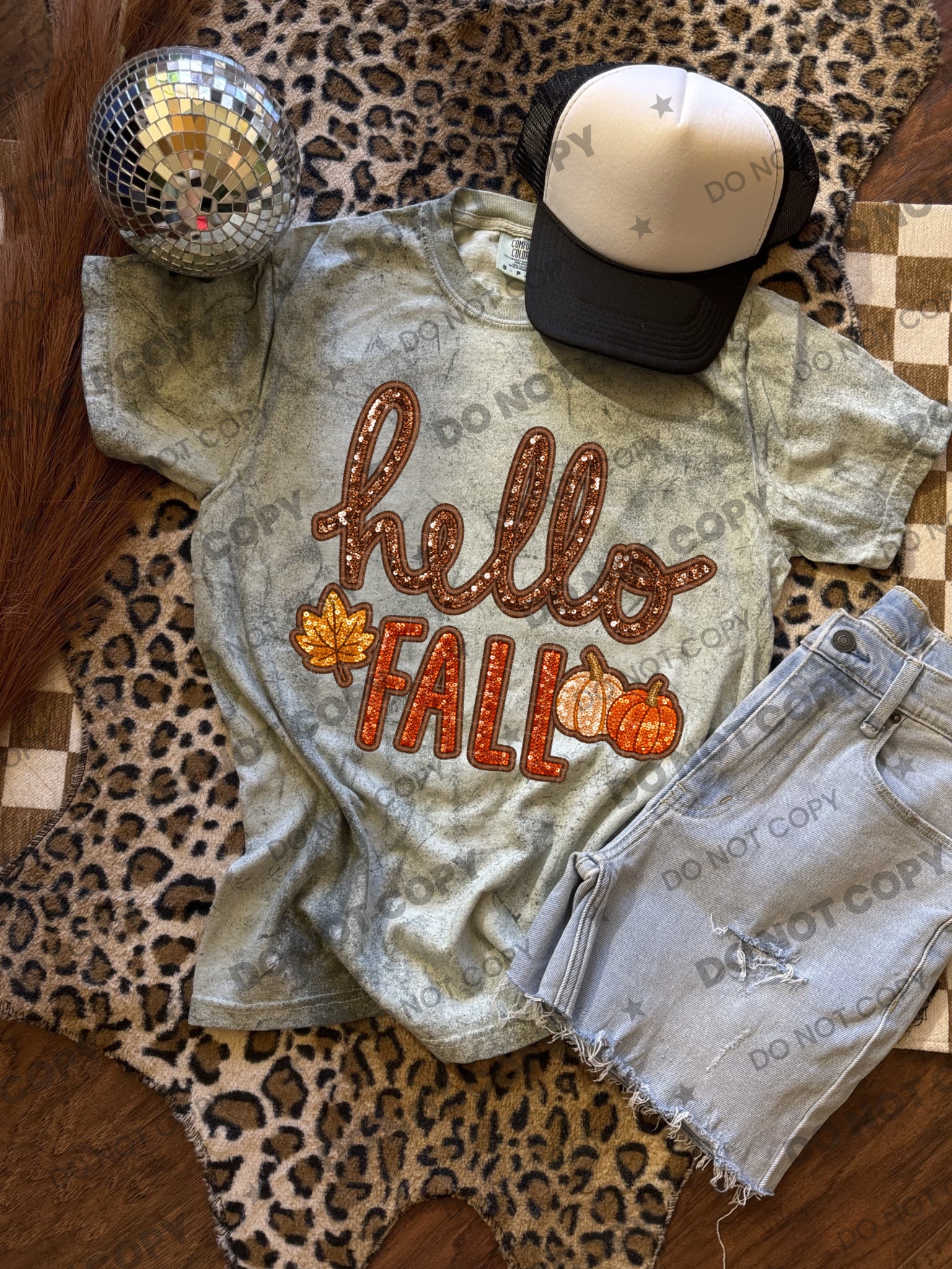 Hello Fall faux sequin PNG design from Homewrecker Design Shop