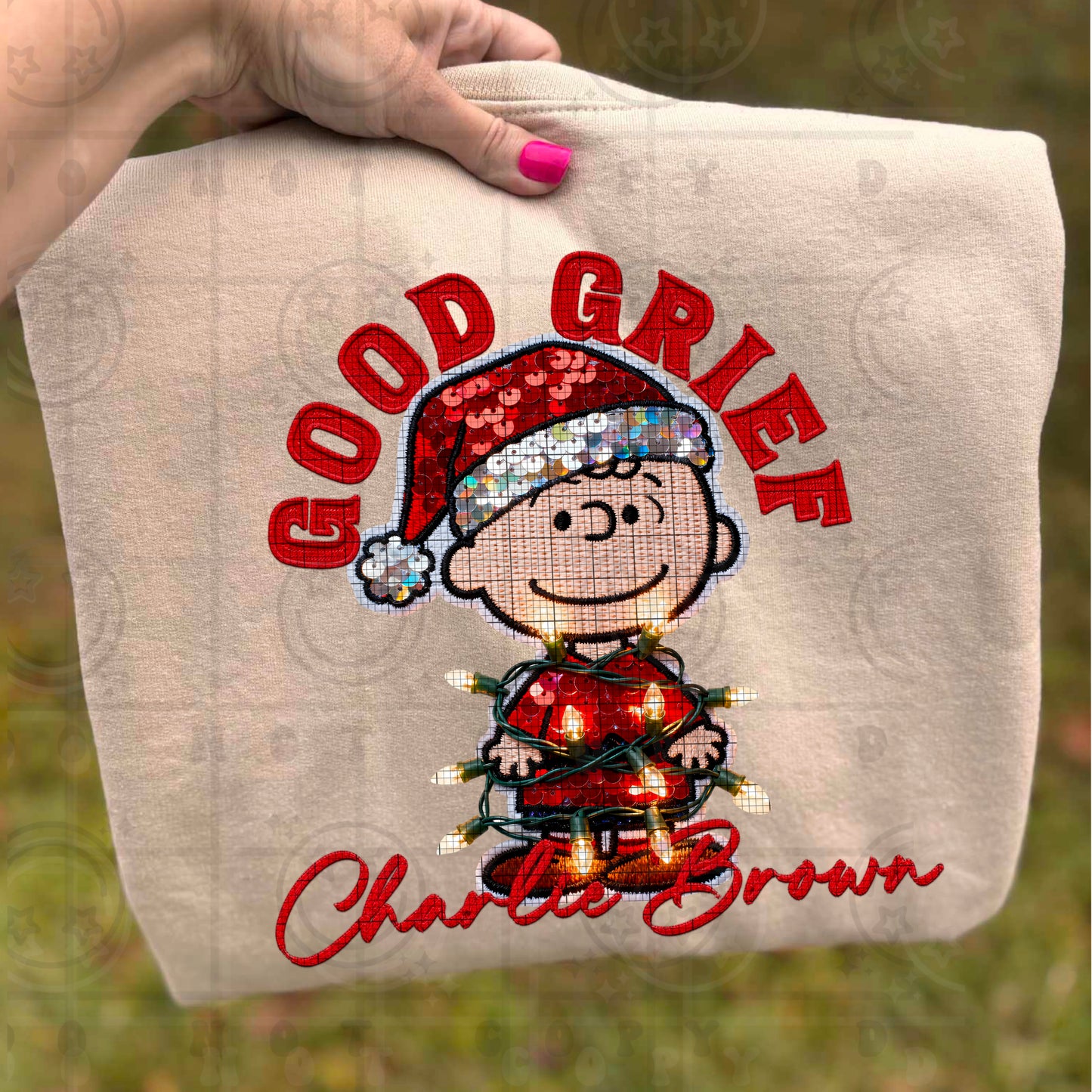 Good Grief Charlie Faux Sequin Faux Embroidery PNG Digital Download