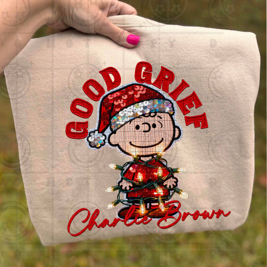 Good Grief Charlie Faux Sequin Faux Embroidery PNG Digital Download
