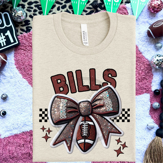 Bills Faux Embroidery Football Bow Team Spirit PNG