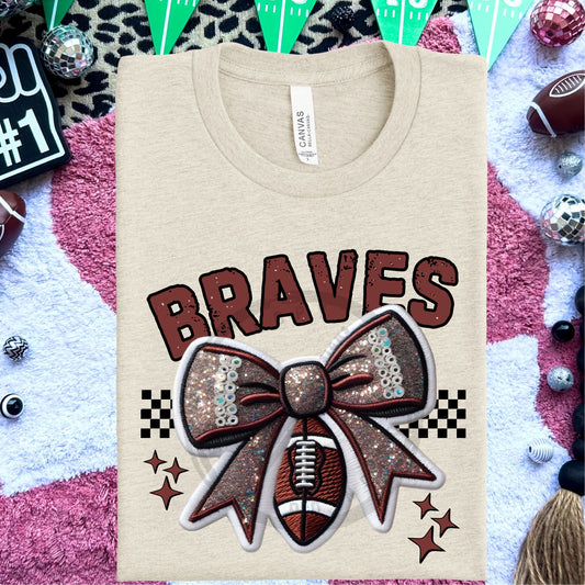 Braves Faux Embroidery Football Bow Team Spirit PNG