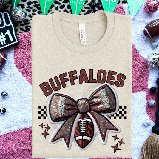 Buffaloes Faux Embroidery Football Bow Team Spirit PNG