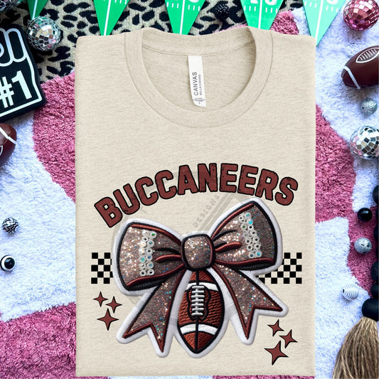 Buccaneers Faux Embroidery Football Bow Team Spirit PNG