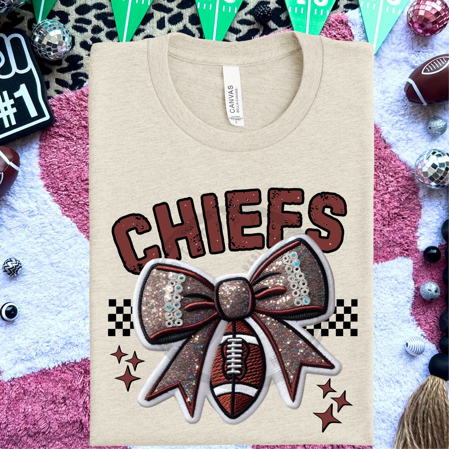 Chiefs Faux Embroidery Football Bow Team Spirit PNG