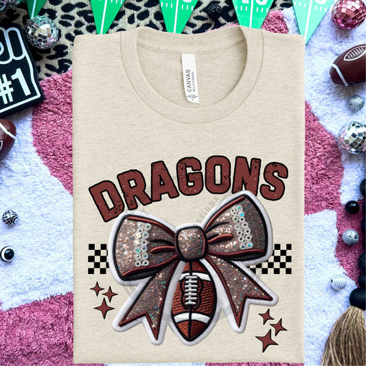 Dragons Faux Embroidery Football Bow Team Spirit PNG