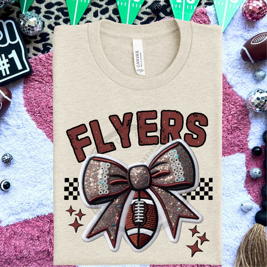 Flyers Faux Embroidery Football Bow Team Spirit PNG