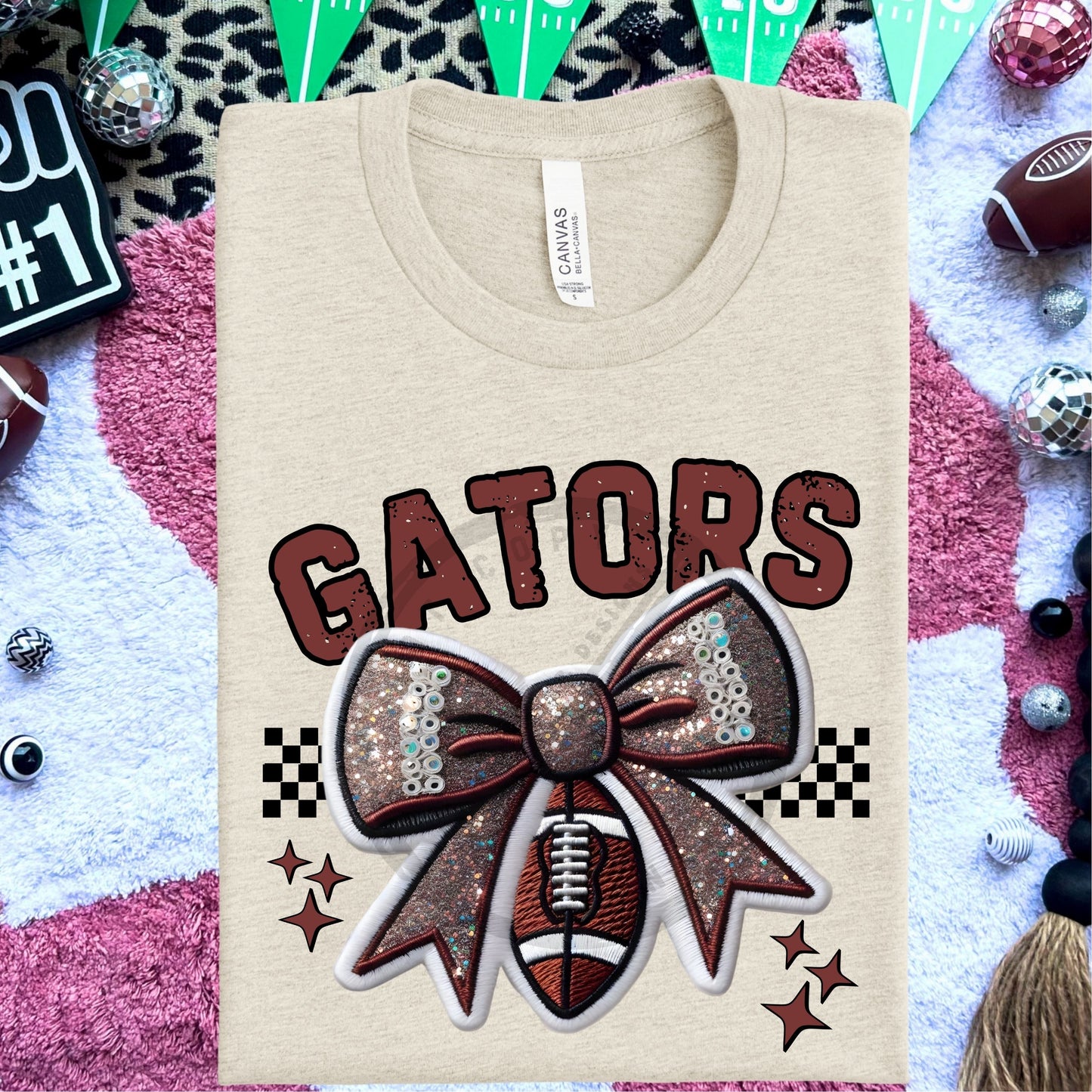 Gators Faux Embroidery Football Bow Team Spirit PNG