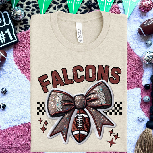 Falcons Faux Embroidery Football Bow Team Spirit PNG