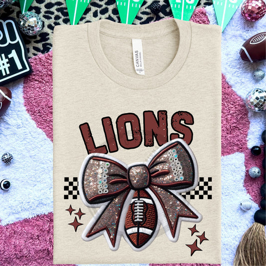 Lions Faux Embroidery Football Bow Team Spirit PNG