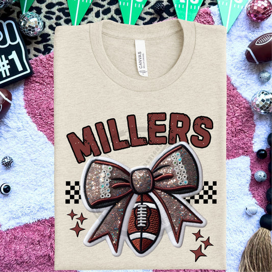 Millers Faux Embroidery Football Bow Team Spirit PNG