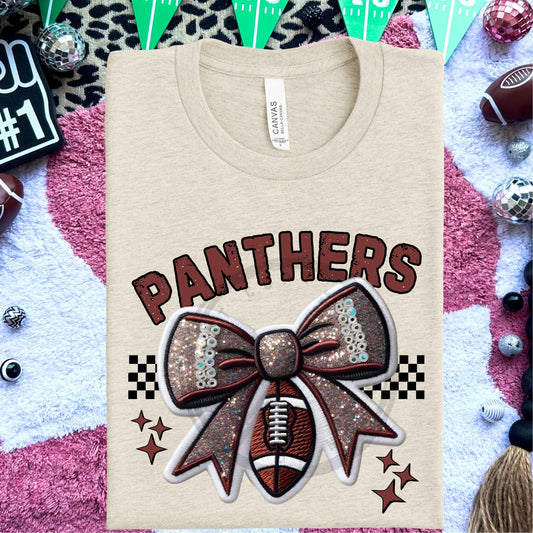 Panthers Faux Embroidery Football Bow Team Spirit PNG