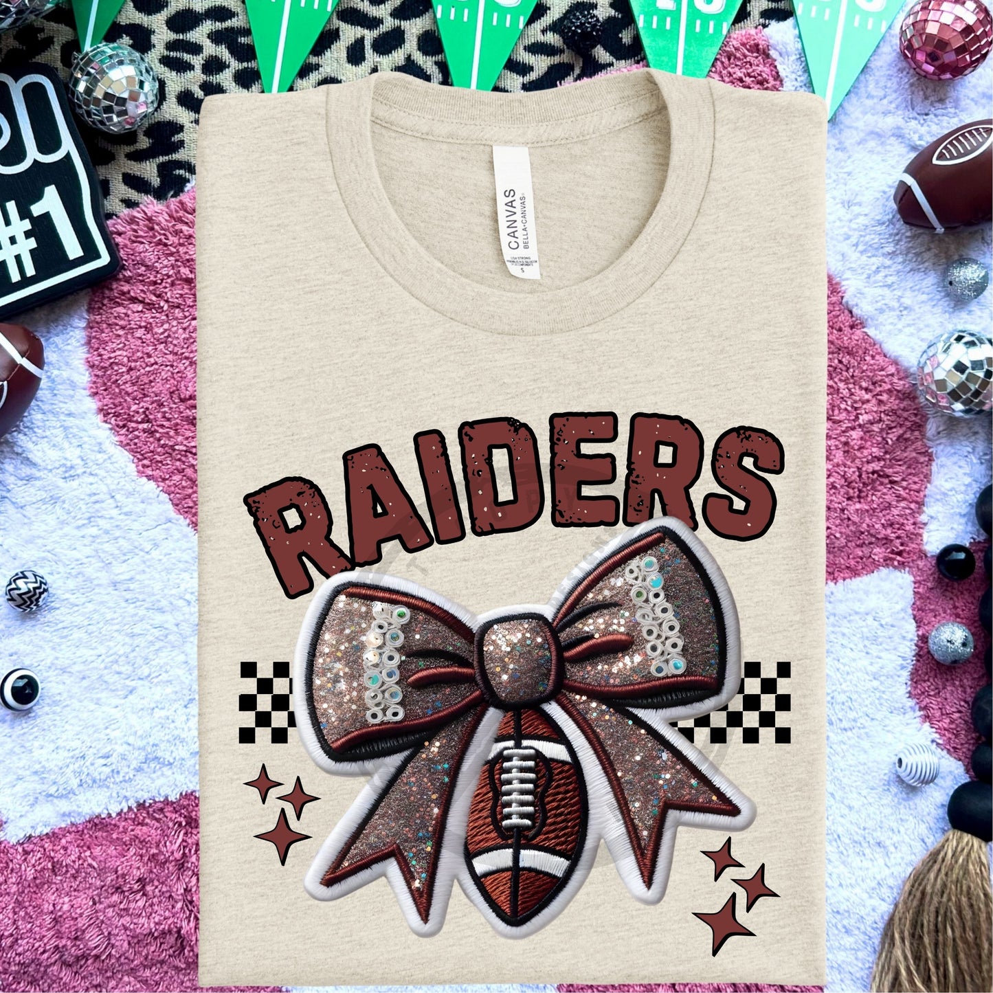 Raiders Faux Embroidery Football Bow Team Spirit PNG