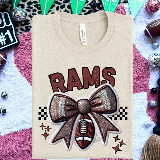 Rams Faux Embroidery Football Bow Team Spirit PNG