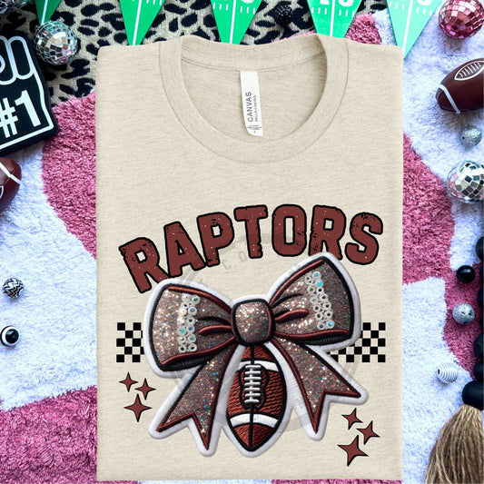 Raptors Faux Embroidery Football Bow Team Spirit PNG