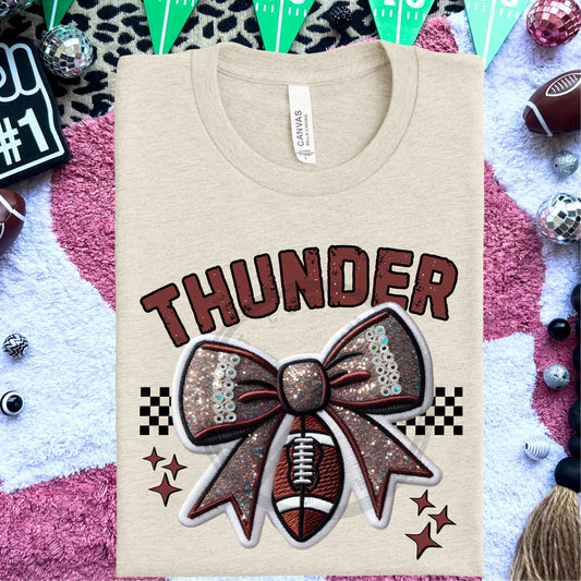 Thunder Faux Embroidery Football Bow Team Spirit PNG