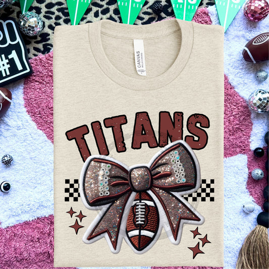 Titans Faux Embroidery Football Bow Team Spirit PNG