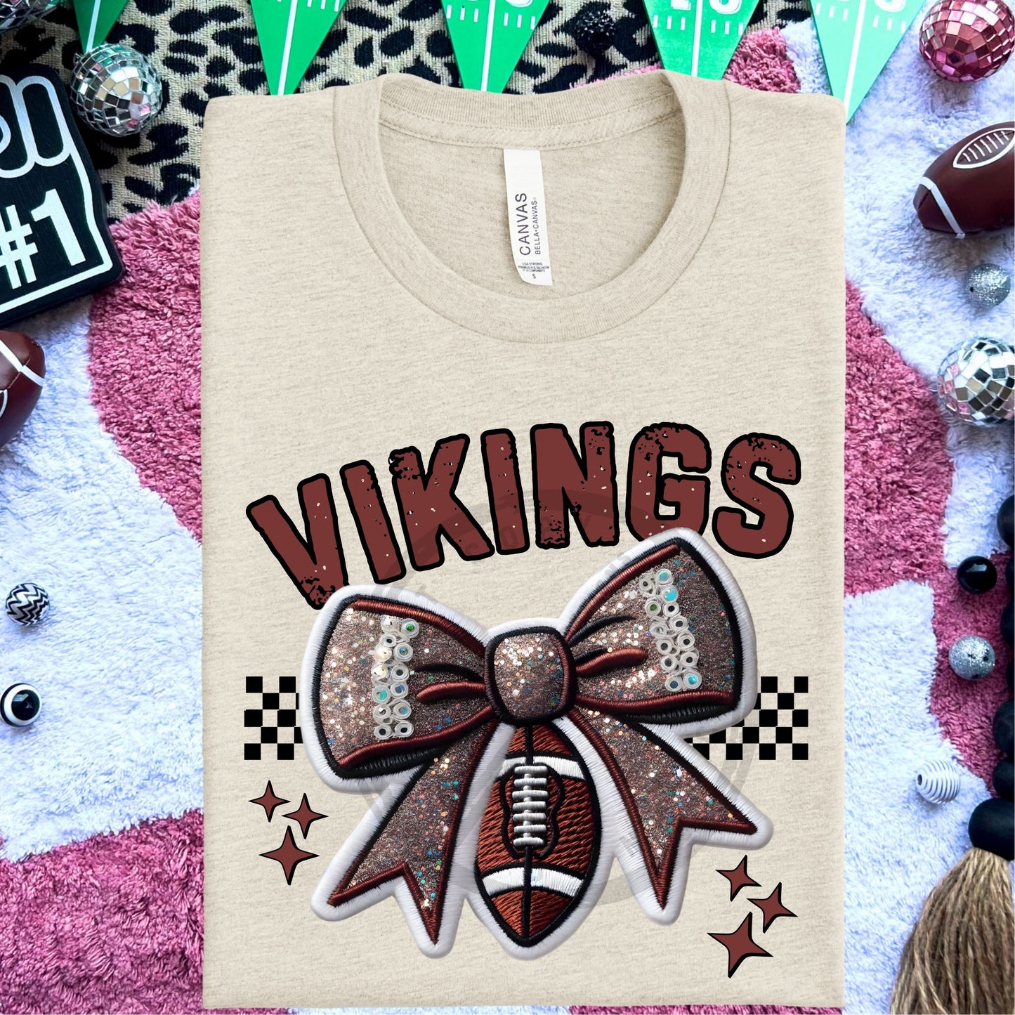 Vikings Faux Embroidery Football Bow Team Spirit PNG