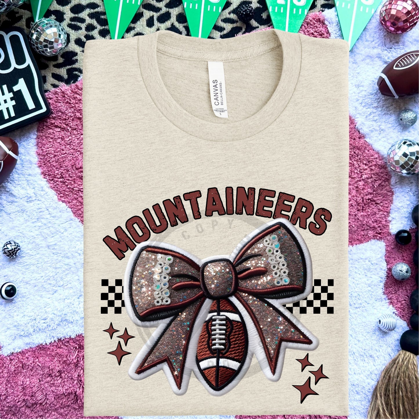 Moutaineers Faux Embroidery Football Bow Team Spirit PNG