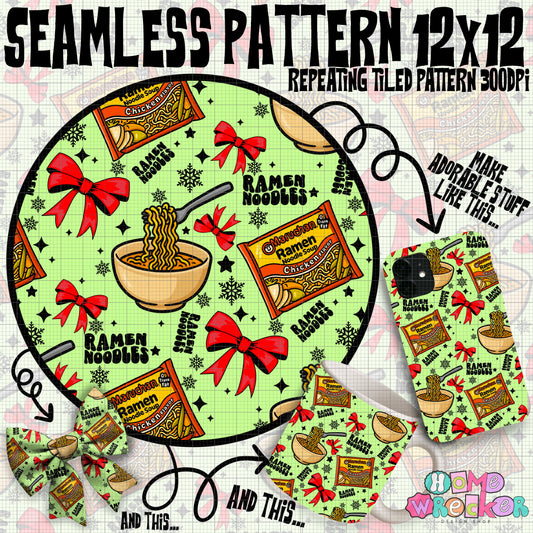 Ramen Noodles Holiday Seamless Repeating Pattern (light green)