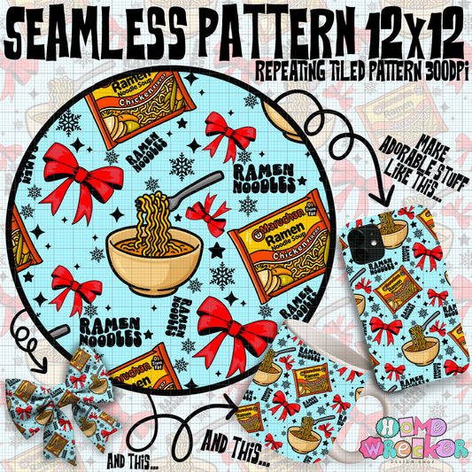 Ramen Noodles Holiday Seamless Repeating Pattern (blue)