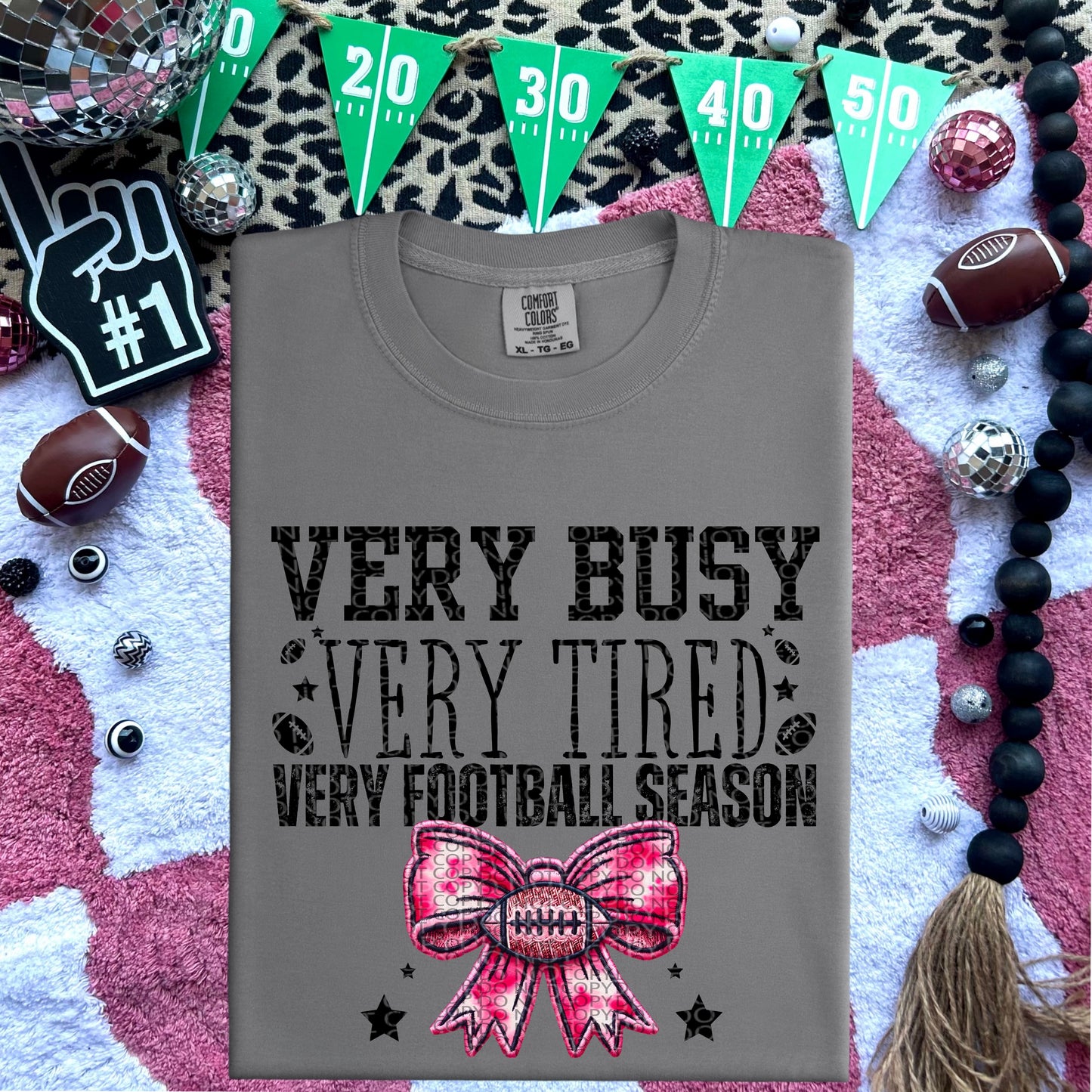 Very Football Season PINK bow | Faux Embroidery PNG