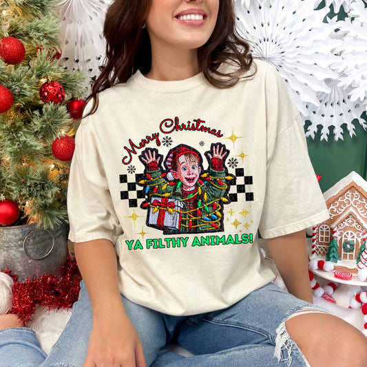 Merry Christmas Ya Filthy Animals | Faux Embroidery Christmas PNG