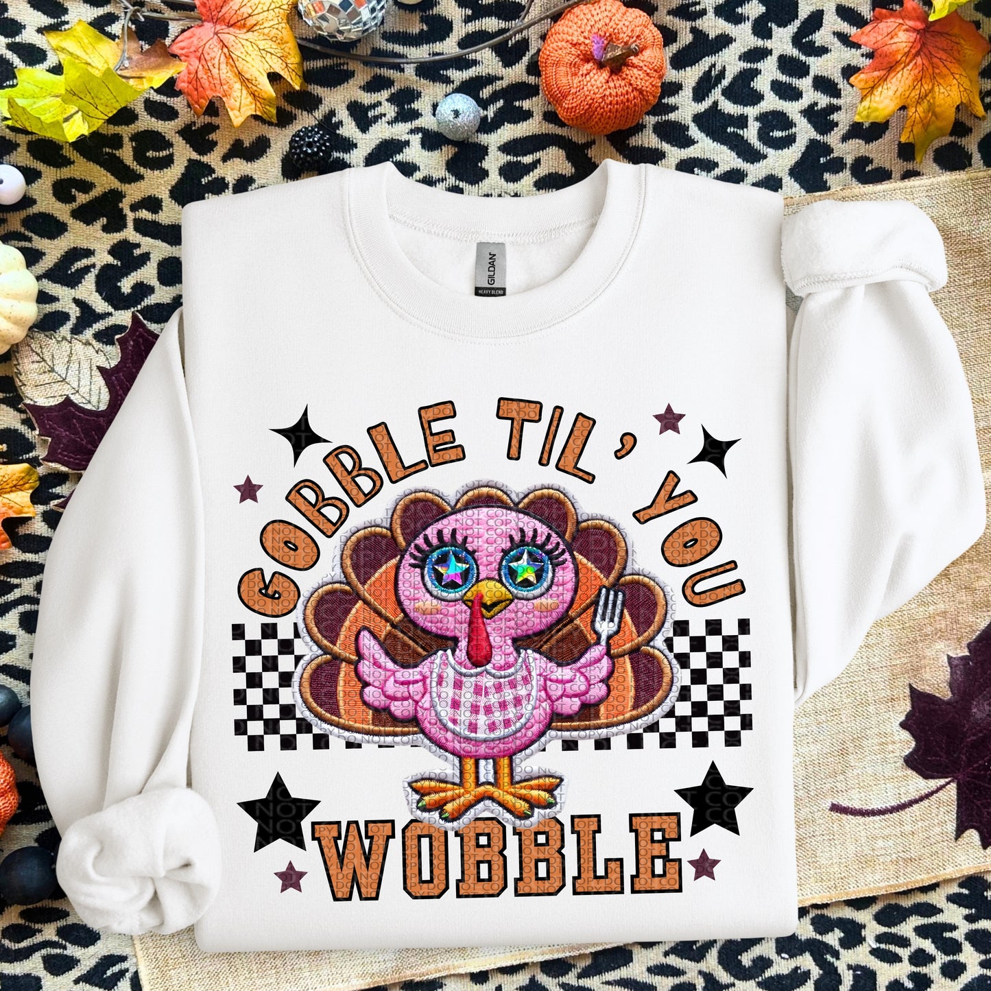 Gobble til you Wobble | Thanksgiving Faux Embroidery PNG