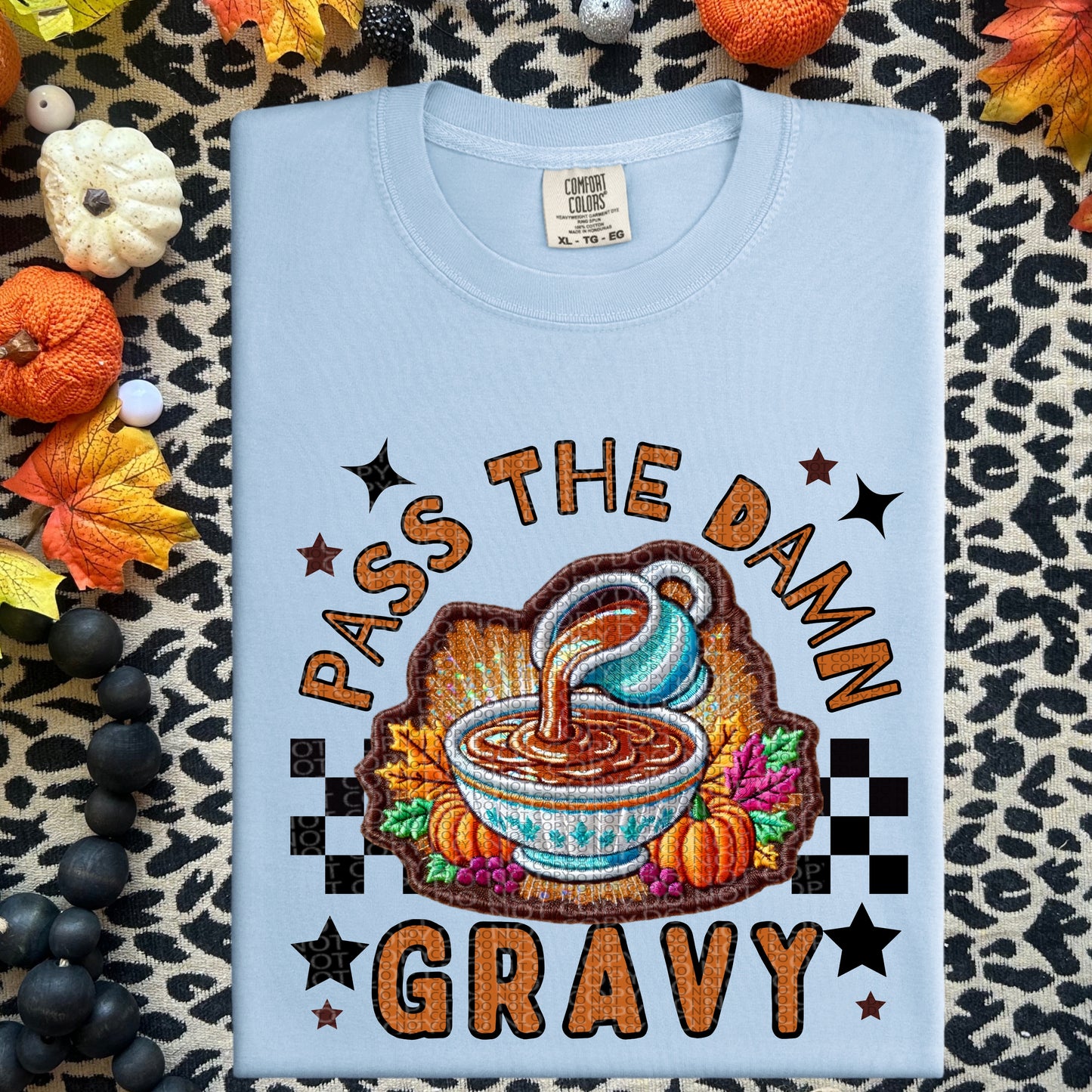 Pass the Damn Gravy | Thanksgiving Faux Embroidery PNG