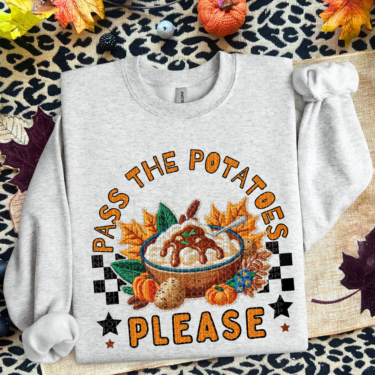 Pass the Potatoes Please | Thanksgiving Faux Embroidery PNG