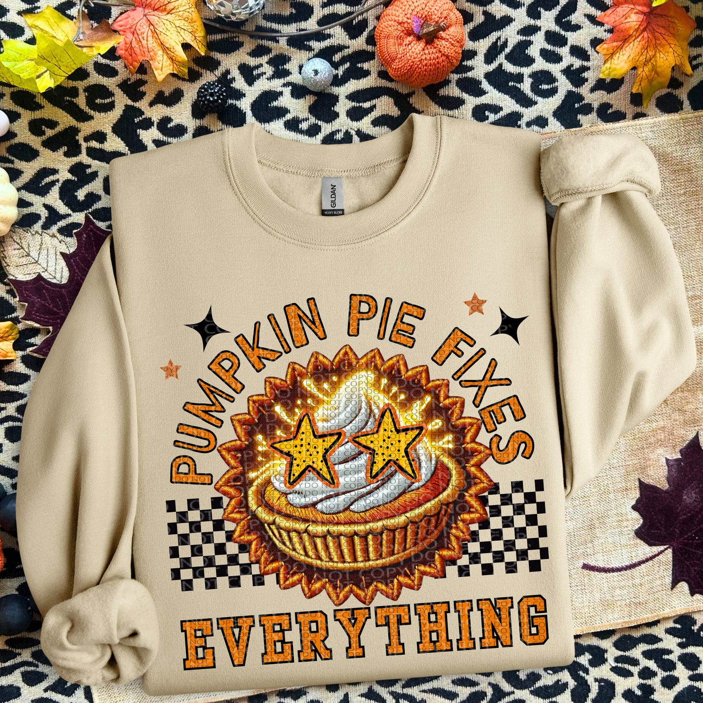 Pumpkin Pie Fixes Everything | Thanksgiving Faux Embroidery PNG