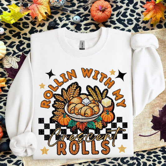 Rollin with my Crescent Rolls | Thanksgiving Faux Embroidery PNG