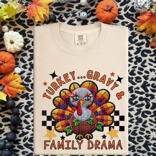 Turkey Gravy & Family Drama | Thanksgiving Faux Embroidery PNG