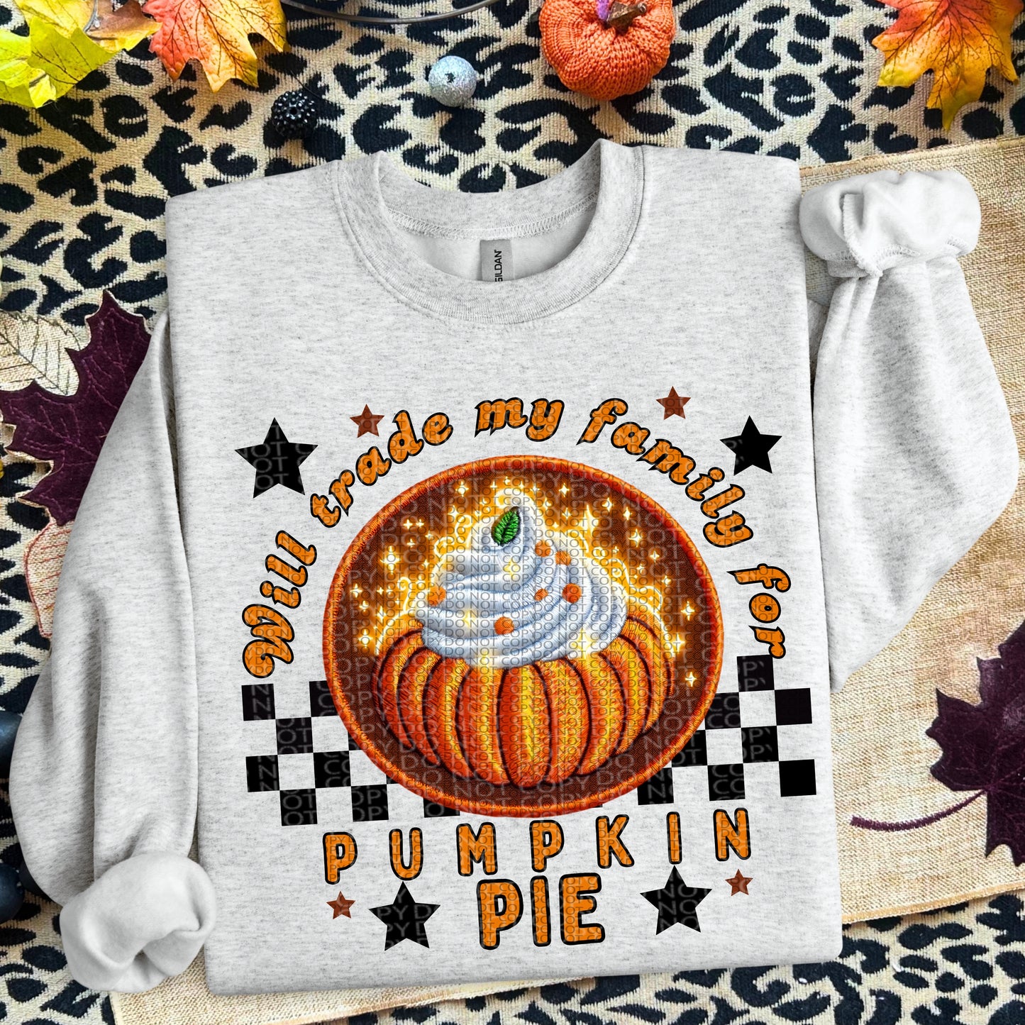 Will trade my Family for Pumpkin Pie | Thanksgiving Faux Embroidery PNG’