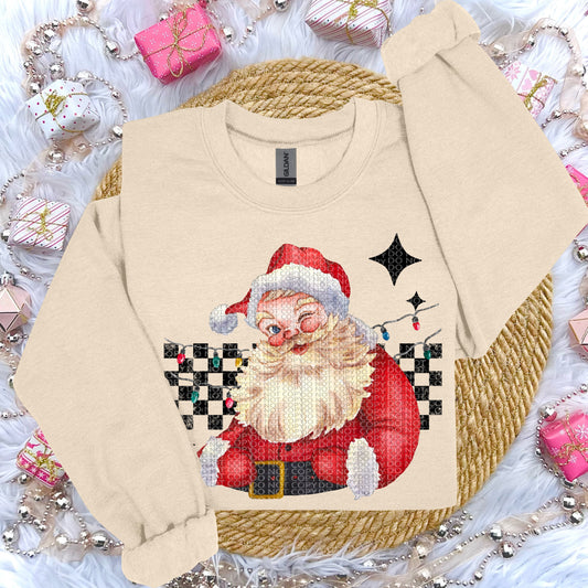 Vintage Santa Checkered Print