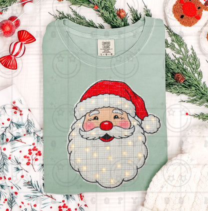 Santa Face Faux Christmas lights Faux textured Faux fur PNG digital download